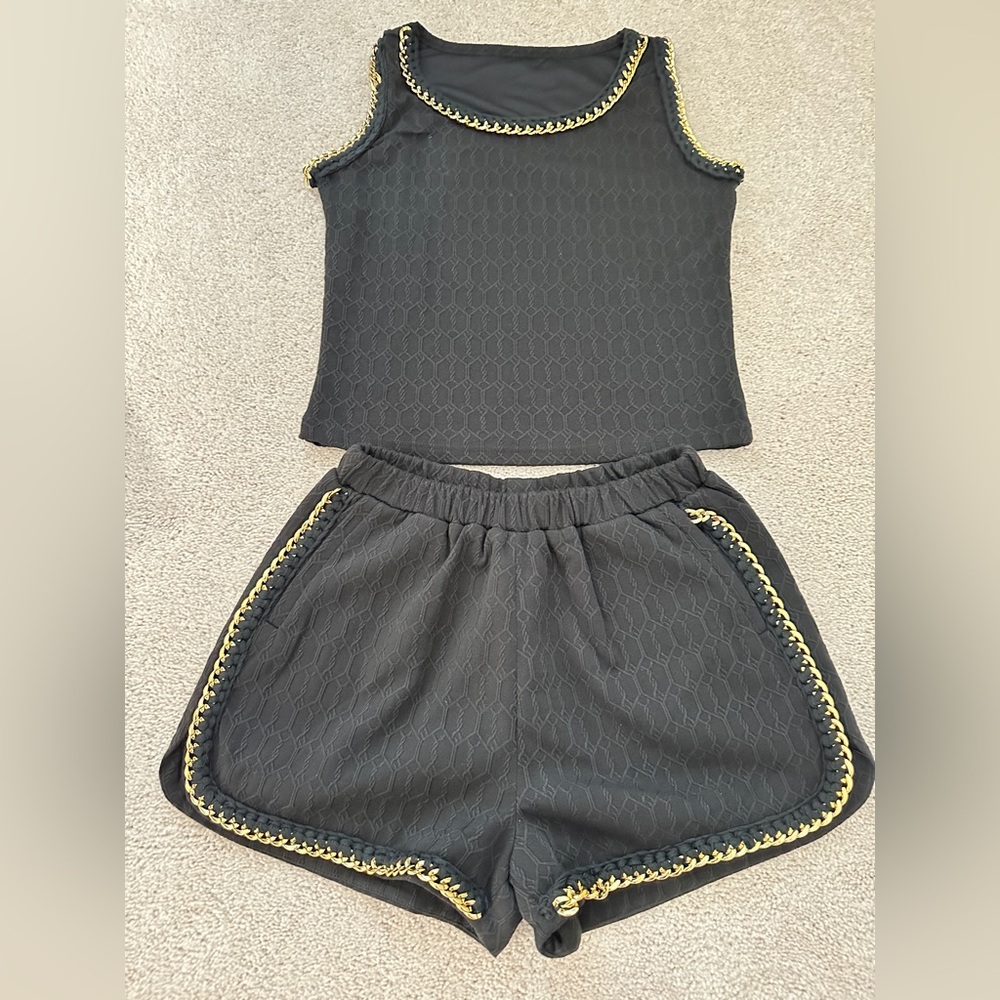 Gold Chain Tank Top & Shorts Matching Set